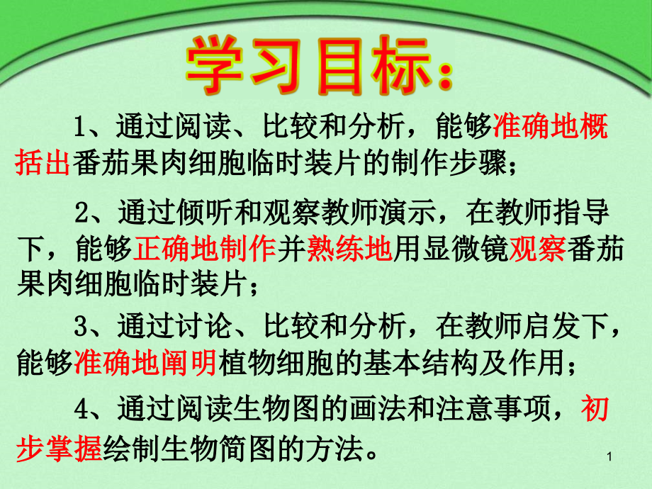 用显微镜观察番茄果肉细胞临时装片ppt课件_第1页