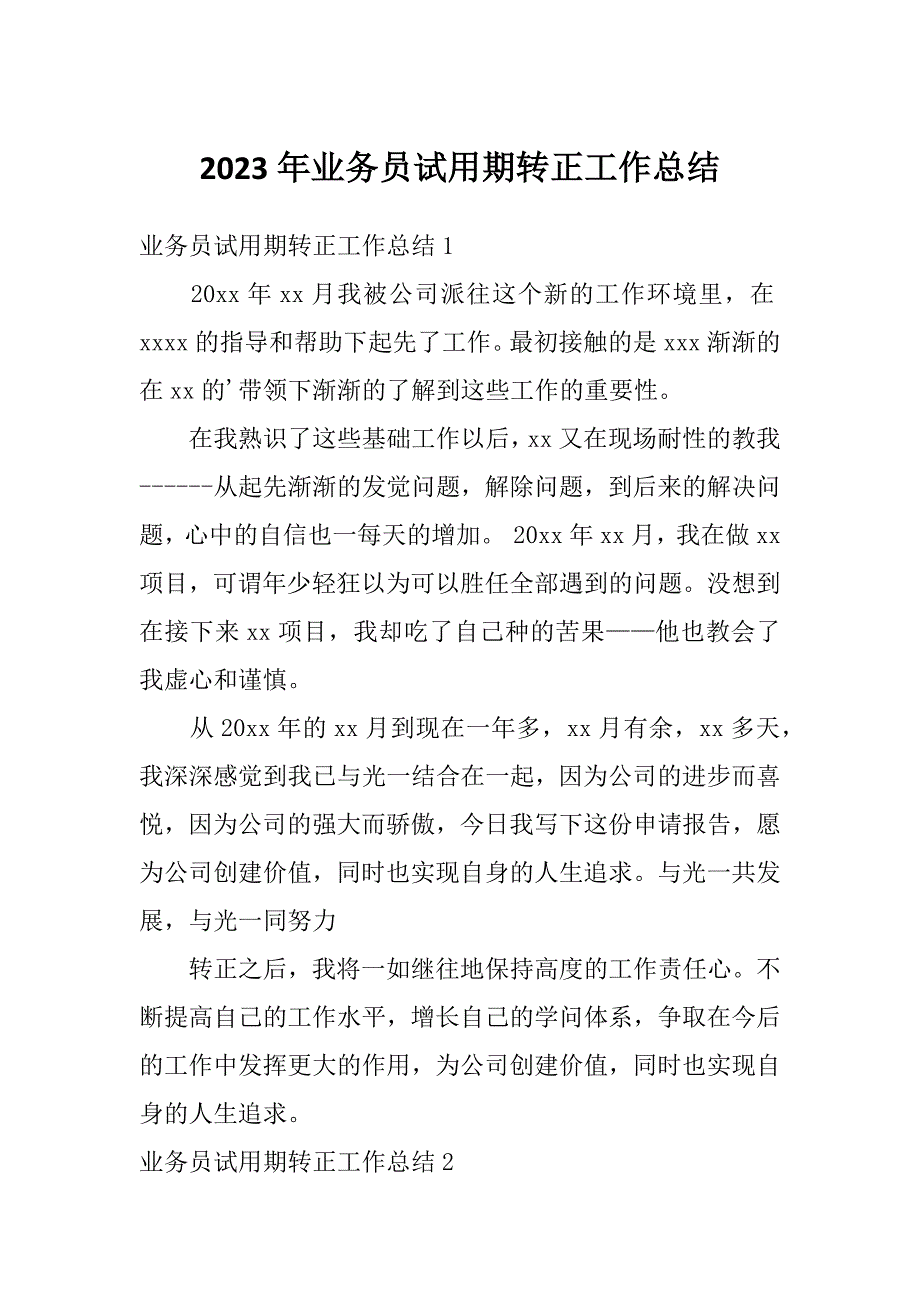 2023年业务员试用期转正工作总结_第1页