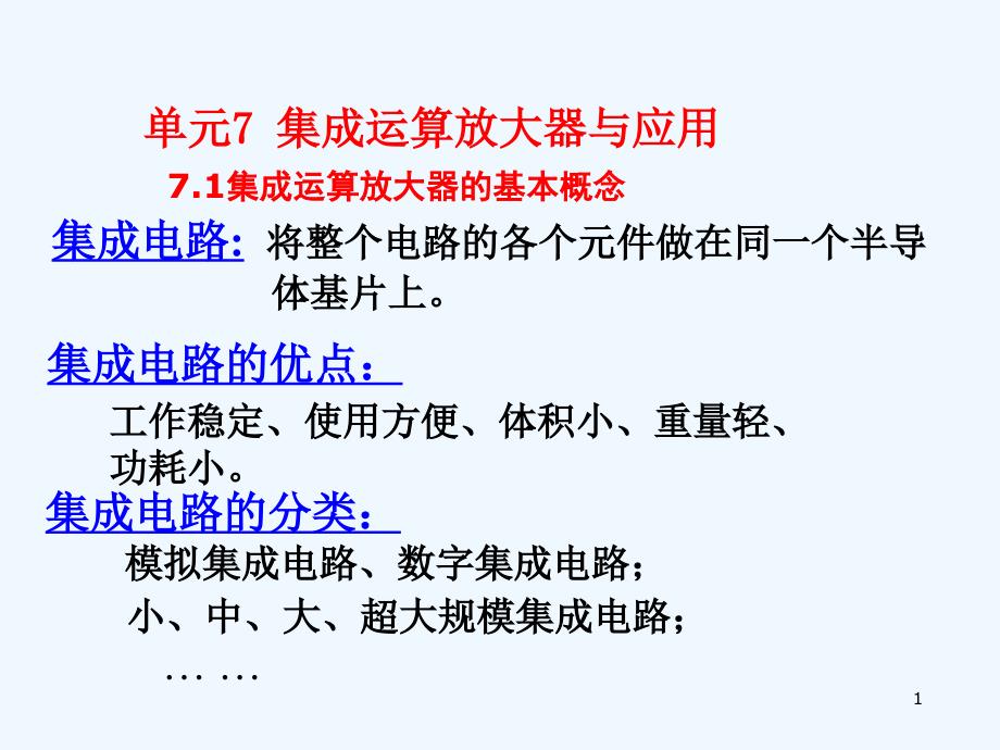 单元7集成运算放大器与应用课件_第1页