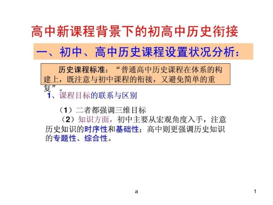 高中新课程背景下的初高中历史衔接课件_第1页