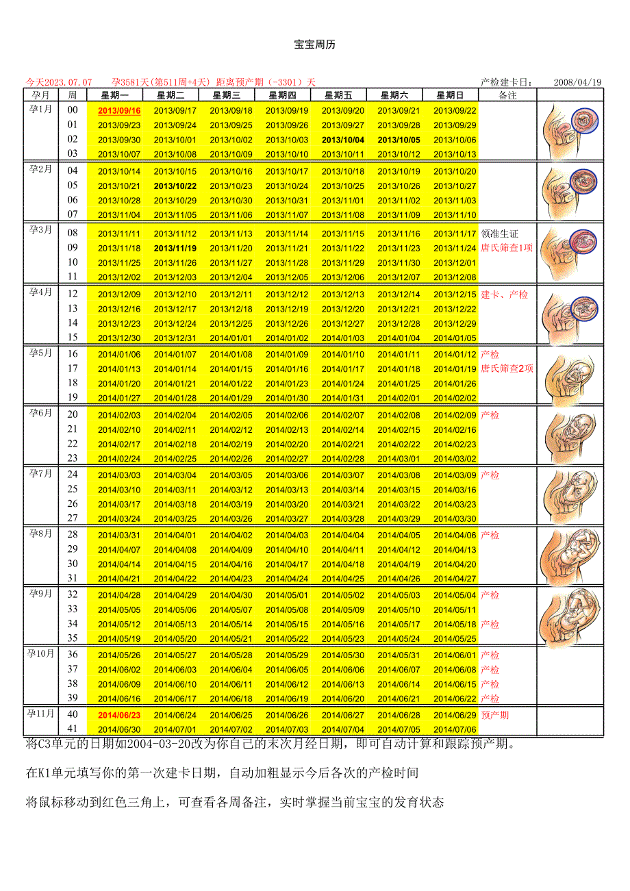 懷孕周期表版準(zhǔn)媽媽必備資料文檔_第1頁