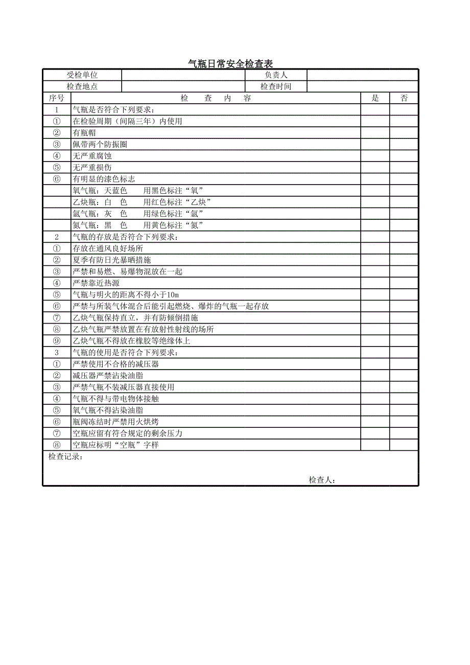 氣瓶氣罐檢查記錄表資料文檔_第1頁(yè)