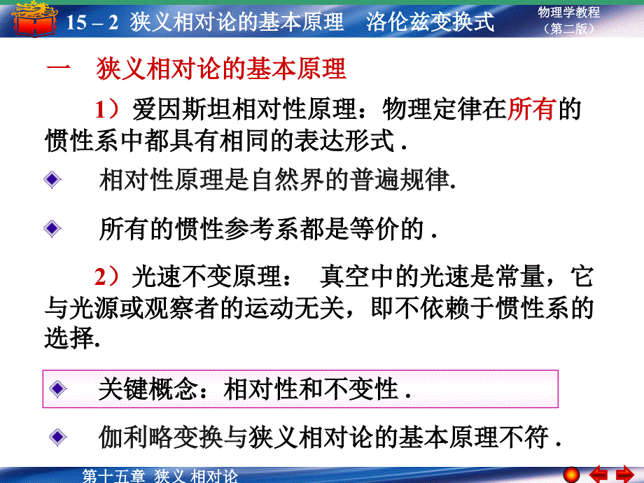 狭义相对论的基本原理洛伦兹变换式课件_第1页