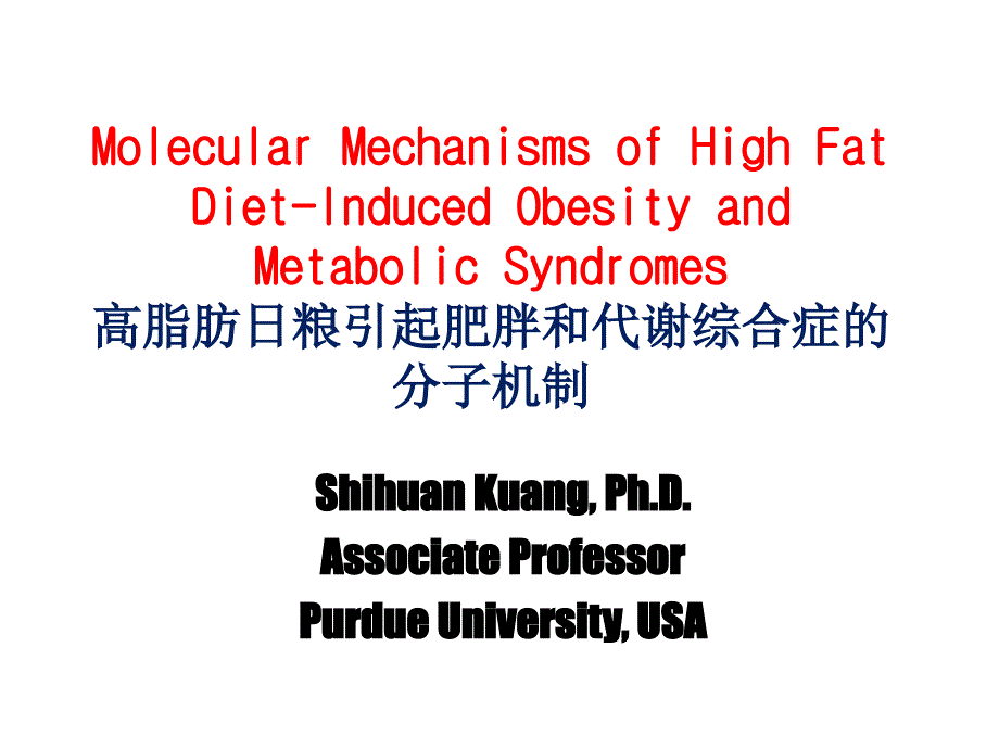 高脂肪日粮引起肥胖和代谢综合征的分子机制课件_第1页