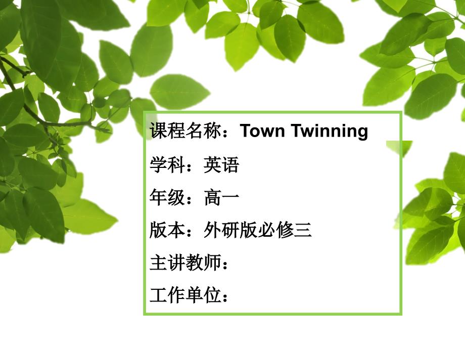 高中英语_Town-Twinning教学ppt课件设计_第1页