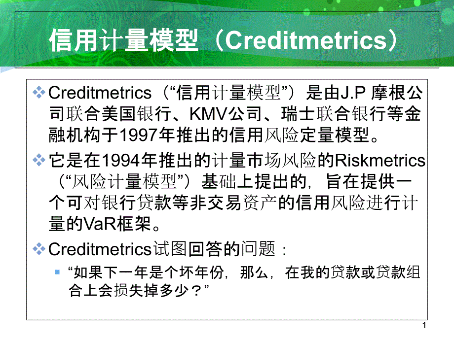 金融风险管理课程CreditMetrics课件_第1页