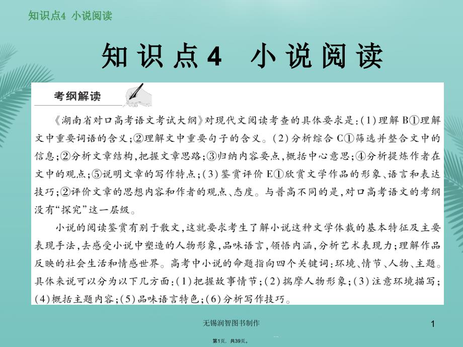 湖南对口升学高考语文现代文阅读小说阅读（介绍知识点）课件_第1页