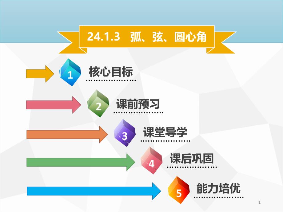 九年级数学上册第二十四章圆24.1圆的有关性质24.1.3弧弦圆心角导学ppt课件新版新人教版_第1页