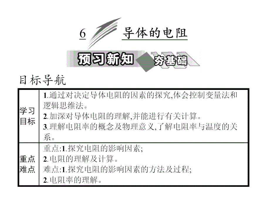 高中物理第二章恒定电流6导体的电阻ppt课件新人教选修_第1页