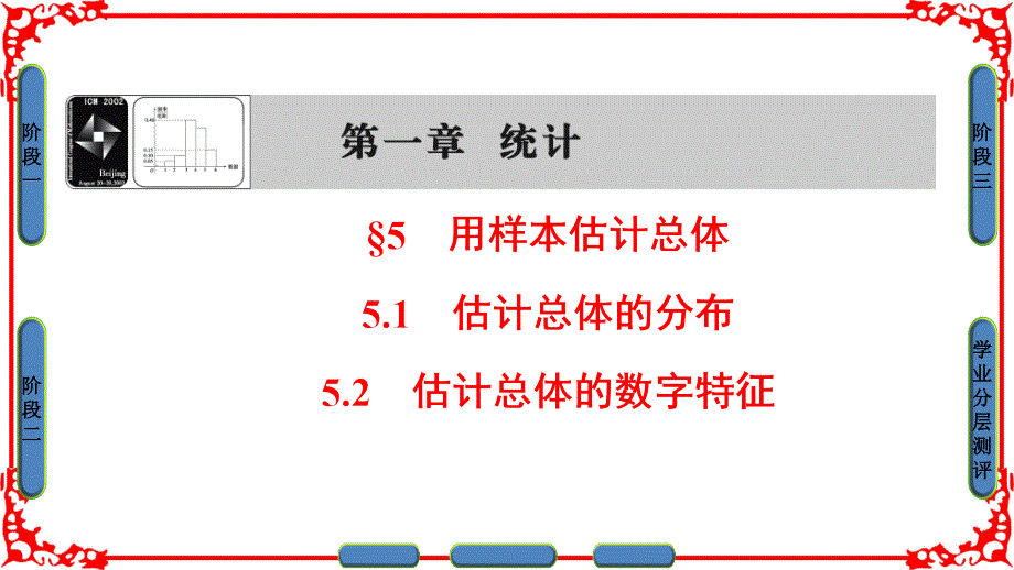 高中数学北师大版必修三ppt课件：第1章-5.1-估计总体的分布-5.2-估计总体的数字特征_第1页