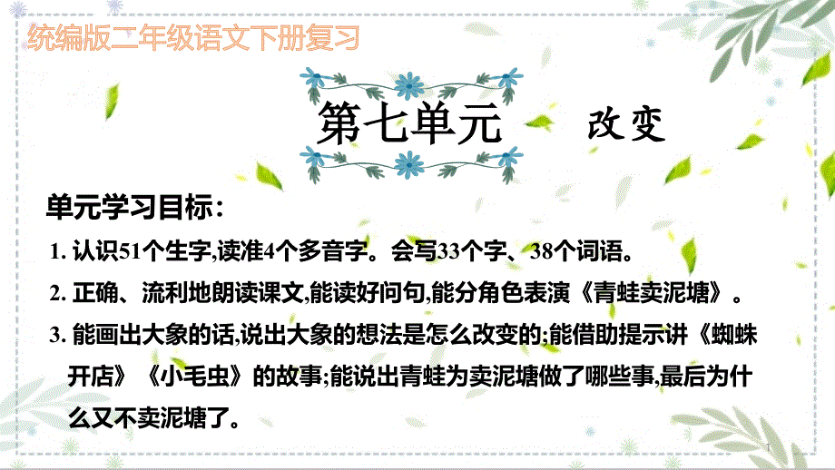 统编版二年级语文下册第七单元复习课件_第1页