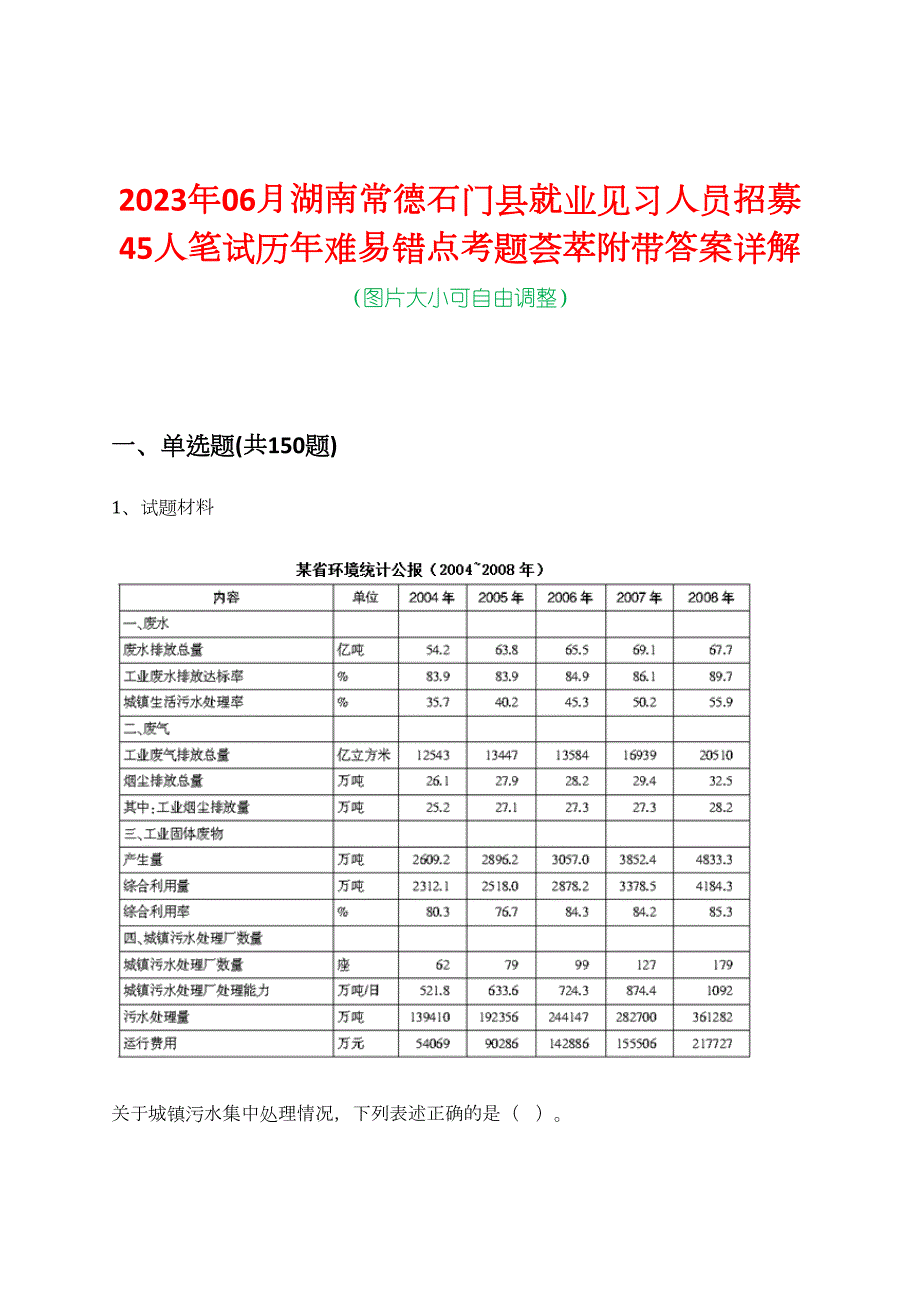 2023年06月湖南常德石门县就业见习人员招募45人笔试历年难易错点考题荟萃附带答案详解_第1页