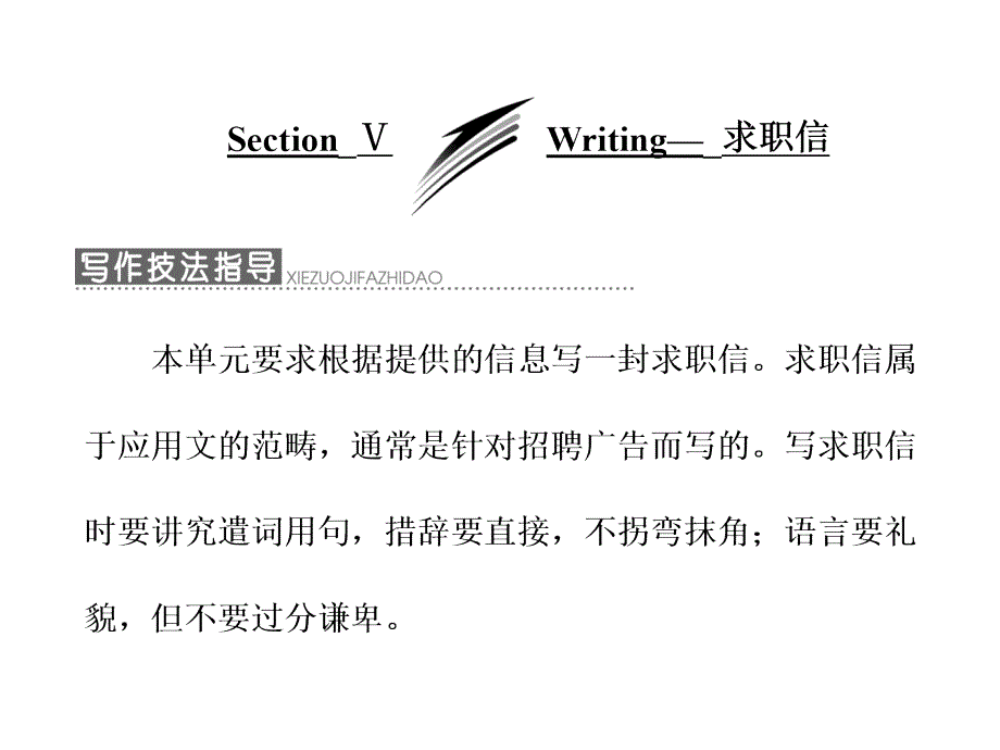 高中英语module2ajobworthdoingsectionwriting求职信ppt课件外研必修_第1页