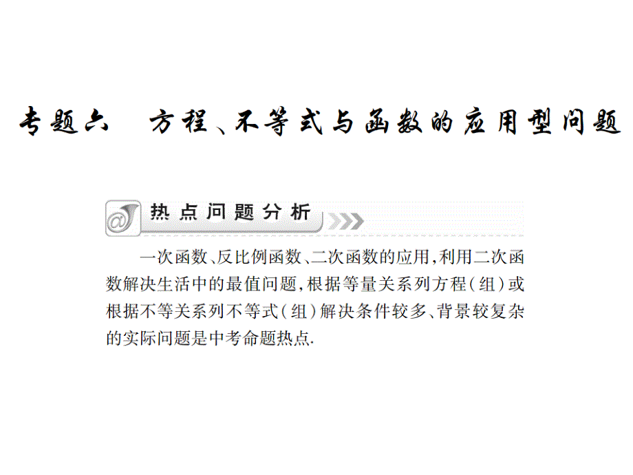 中考数学二轮复习-专题六-方程-不等式与函数的应用型课件_第1页