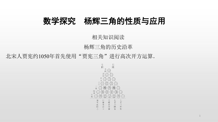 高二数学人教A版选择性必修第三册第六章数学探究-杨辉三角的性质与应用-ppt课件_第1页