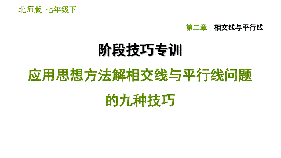 北师大七年级数学下册-第二章---应用思想方法解相交线与平行线问题的九种技巧课件_第1页