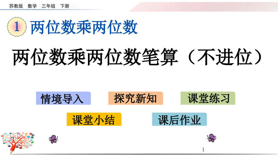 2020苏教版三年级数学下册《1.2-两位数乘两位数笔算(不进位)》ppt课件_第1页