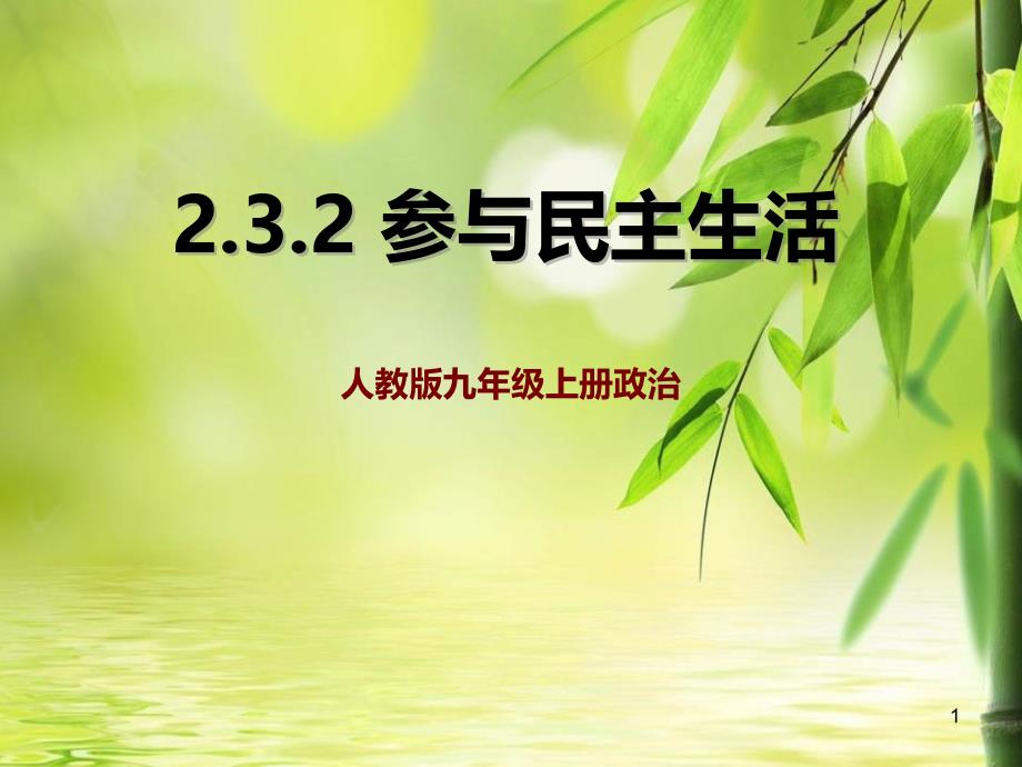 部编人教版九年级上册道德与法治参与民主生活课件_第1页