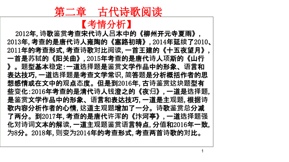 2020版高考语文高职总复习教材ppt课件第二章古代诗歌阅读一、鉴赏诗歌的形象、语言和表达技巧_第1页