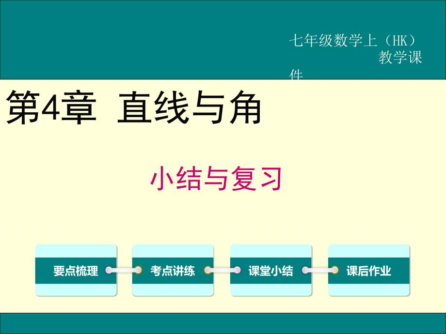 HK沪科版-初一七年级数学-上册第一学期秋季-部优公开课教学ppt课件-第4章-直线与角-小结与复习_第1页