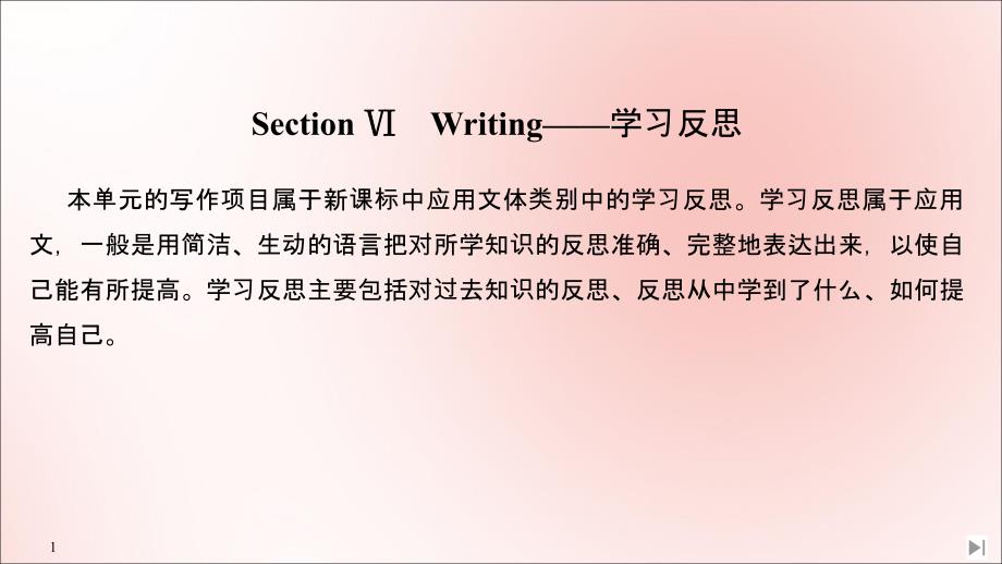 2020春新教材高中英语Unit9LEARNINGSectionⅥWriting——学习反思ppt课件北师大版必修第三册_第1页