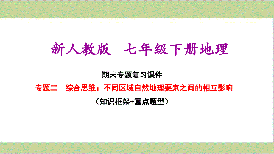 人教版七年级下册初中地理期末复习ppt课件-专题二-综合思维：不同区域自然地理_第1页