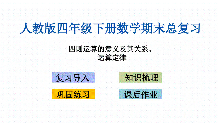 新人教版四年级下册数学期末专题复习ppt课件(四则运算的意义及其关系、运算定律)_第1页