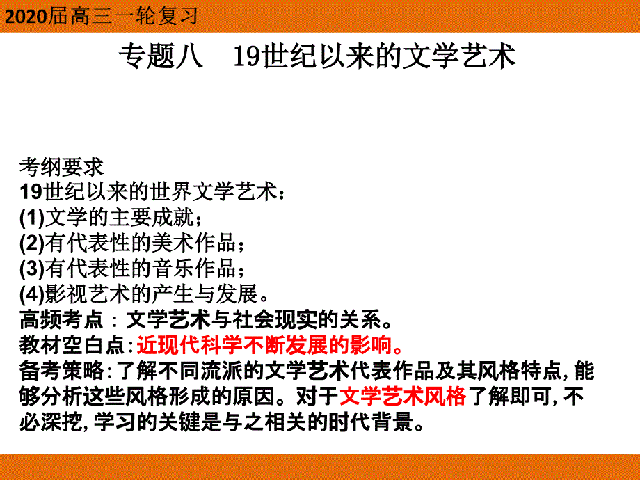 人民版历史必修三专题八19世纪以来的文学艺术复习课件_第1页