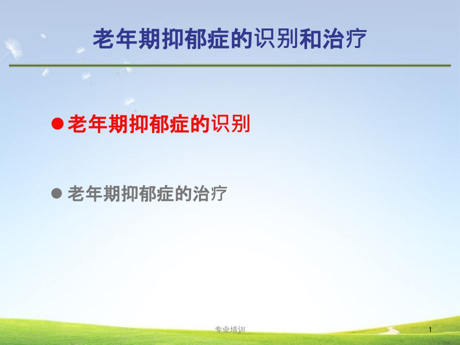 老年期抑郁症的识别和治疗课件_第1页