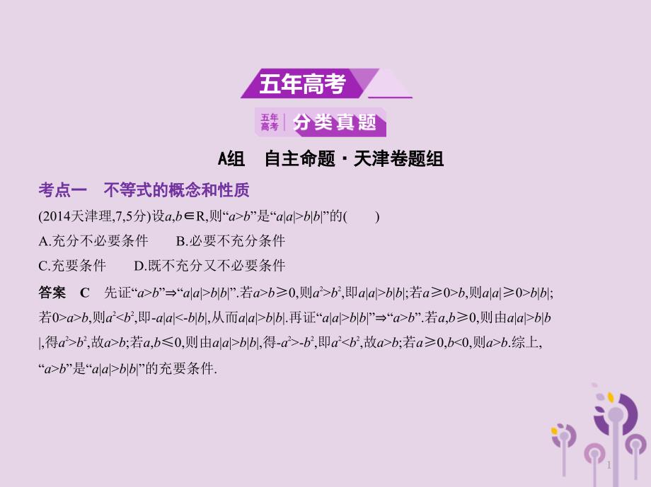 天津专用2020届高考数学一轮第七章不等式.不等式及其解法课件_第1页