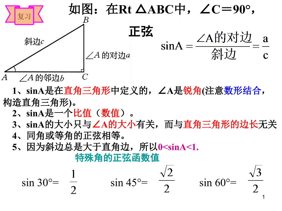 锐角三角函数复习-ppt课件(2)(湘教版九年级全)_第1页