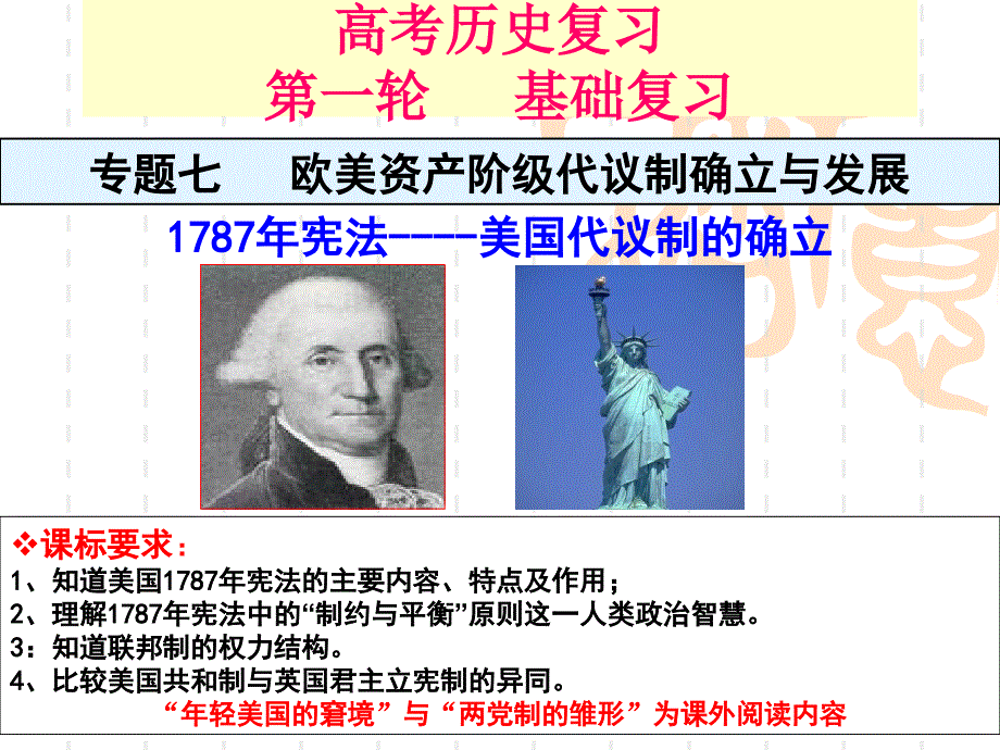 高考历史一轮专题复习美国1787年宪法课件_第1页