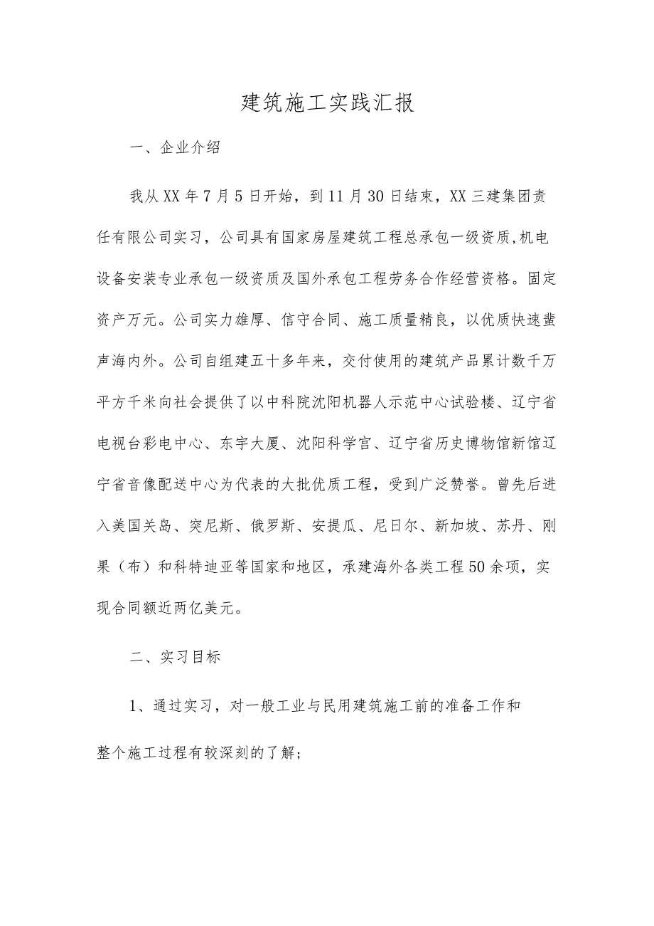 建筑工程综合项目施工实践报告_第1页