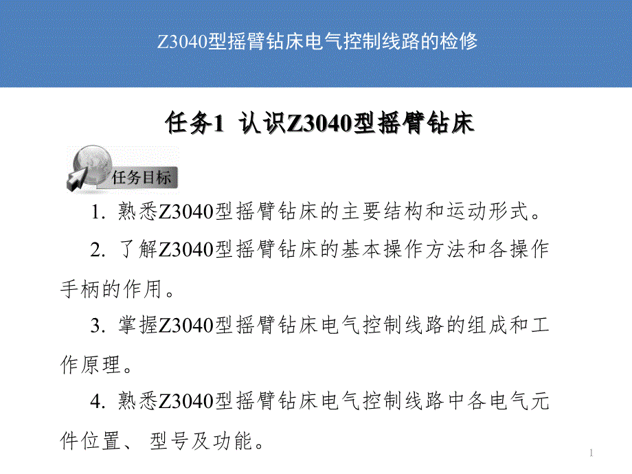 Z3040型摇臂钻床电气控制线路的检修课件_第1页