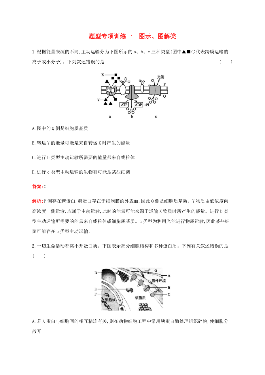 高考生物二輪復習 題型專項訓練1 圖示、圖解類（含解析）-人教版高三生物試題_第1頁