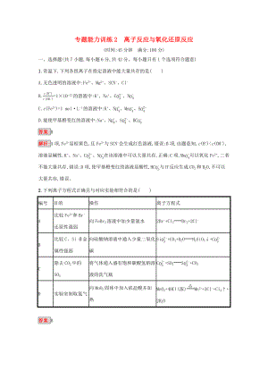 高考化學(xué)二輪復(fù)習(xí) 專題能力訓(xùn)練2 離子反應(yīng)與氧化還原反應(yīng)（含解析）-人教版高三化學(xué)試題