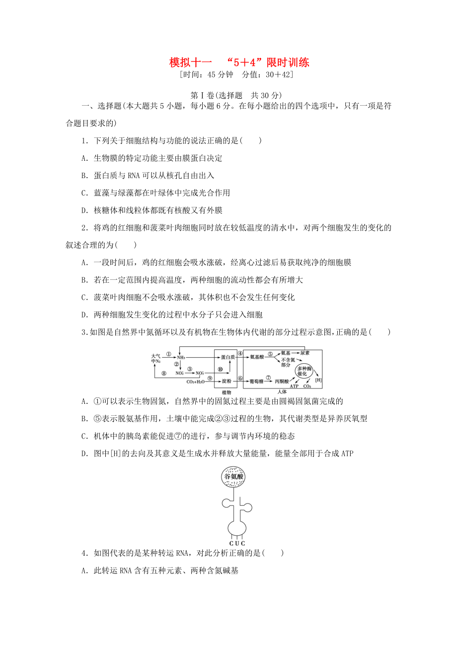 高考生物二輪精練 特色專項訓(xùn)練 模擬十一 5＋4 限時訓(xùn)練_第1頁