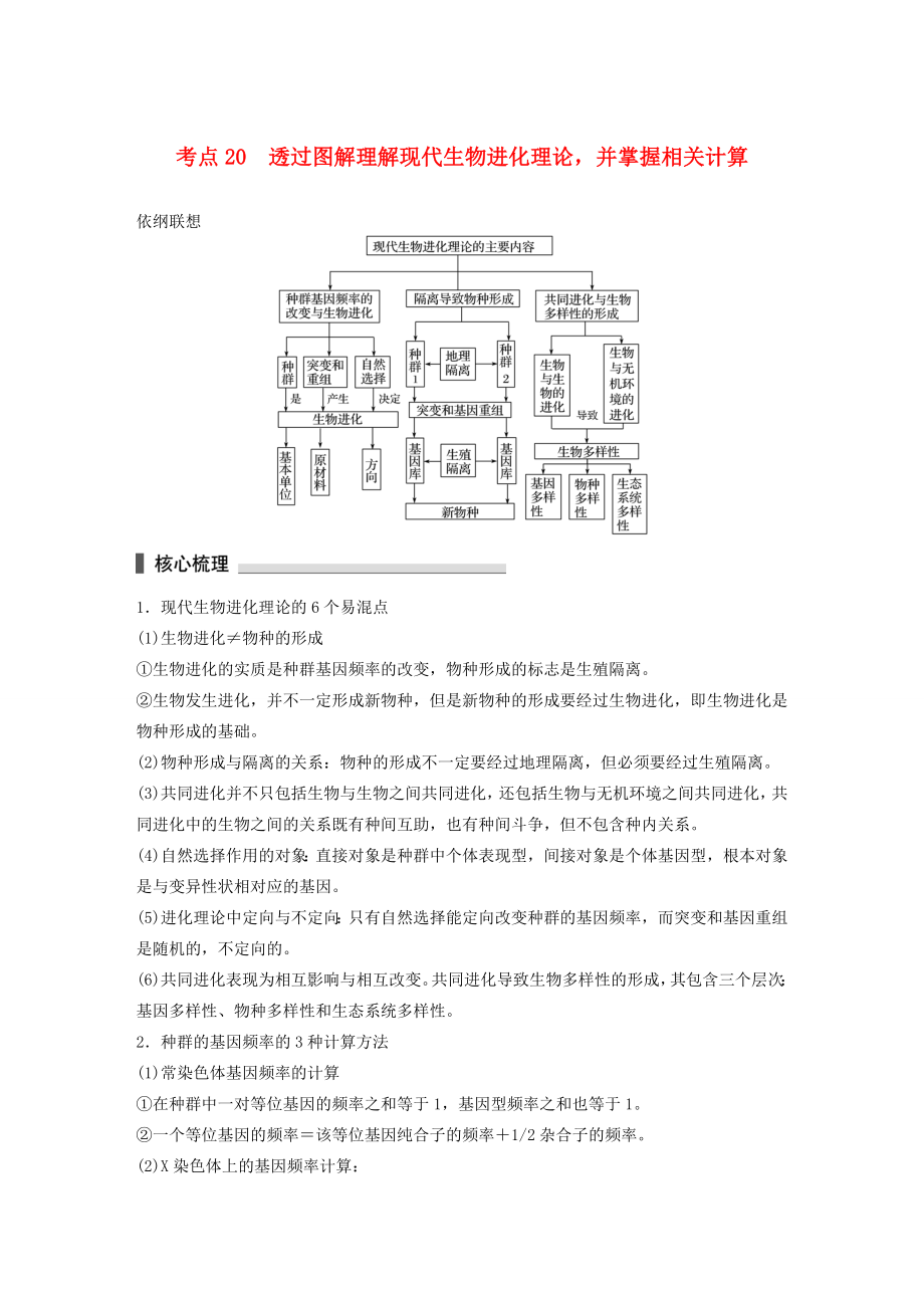 高考生物二輪復習專題6 變異、育種和進化 考點20 透過圖解理解現(xiàn)代生物進化理論并掌握相關計算-人教版高三生物試題_第1頁