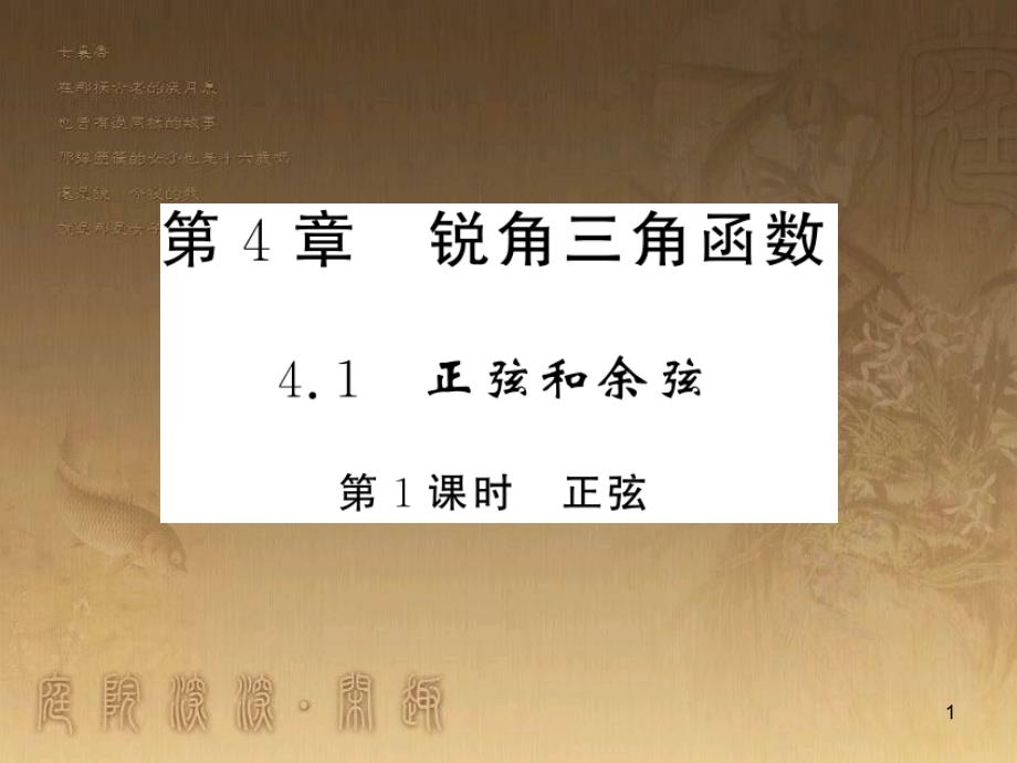 九年级数学上册 第4章 锐角三角函数 4.1.1 正弦习题课件 （新版）湘教版_第1页