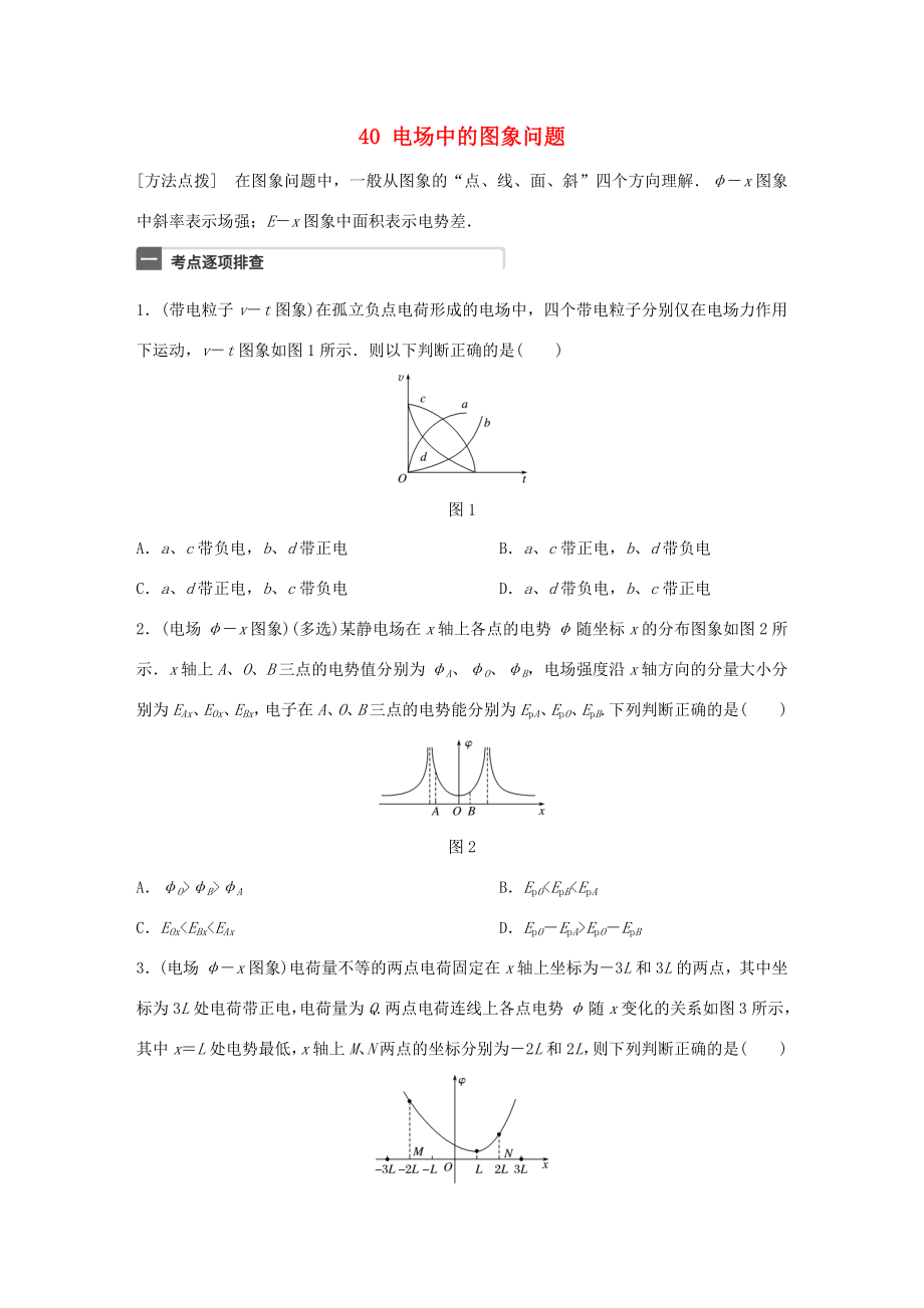 高考物理一輪復(fù)習 第8章 電場 微專題40 電場中的圖象問題試題 粵教版-粵教版高三物理試題_第1頁