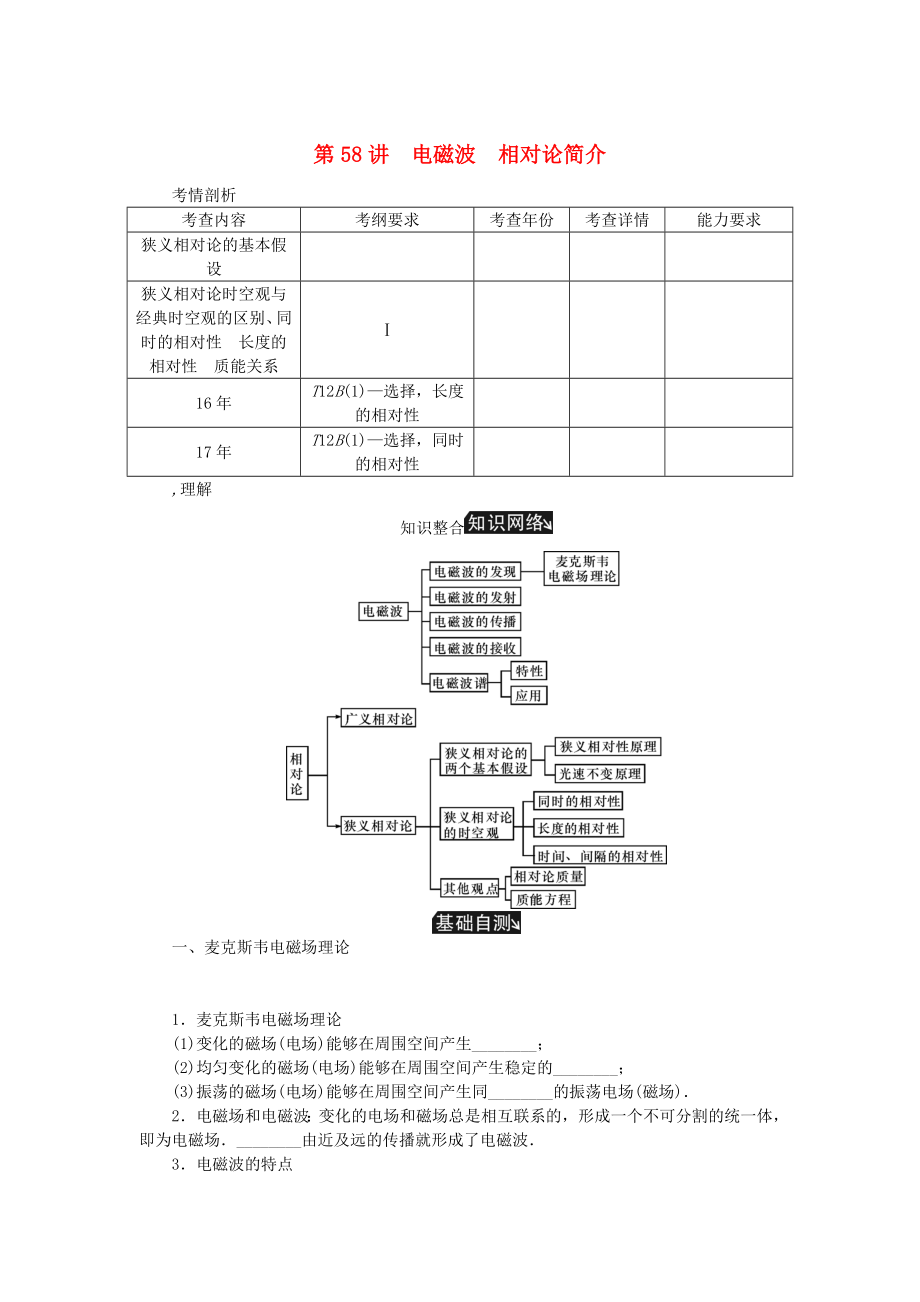 高考物理總復(fù)習(xí) 第58講 電磁波相對(duì)論簡(jiǎn)介講義-人教版高三物理試題_第1頁(yè)