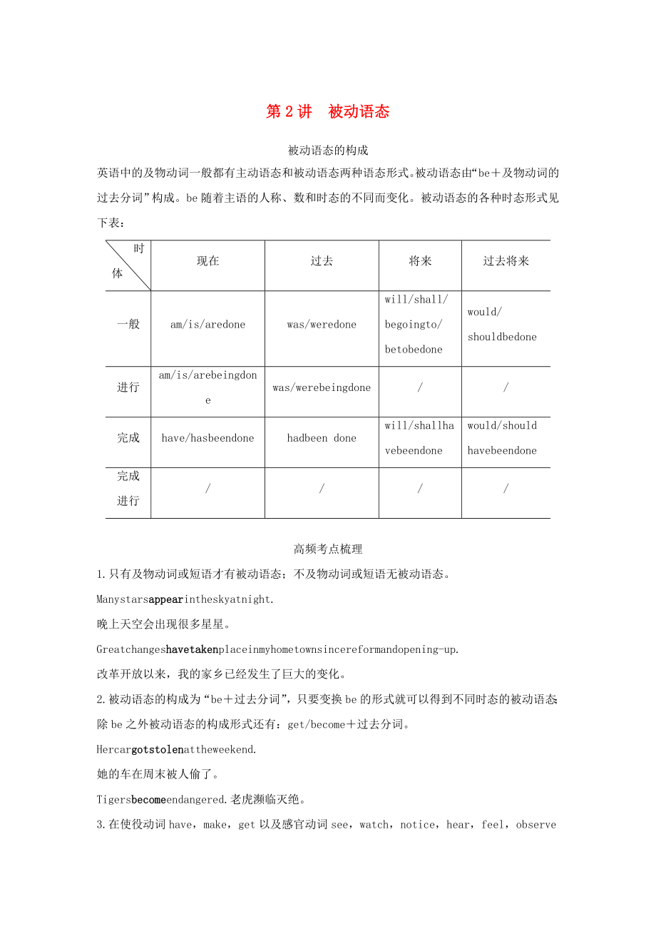 （江苏专版）高考英语 考前保分训练 专题1 语法知识 第5节 动词的时态和语态 第2讲 被动语态练习 牛津译林版-牛津版高三全册英语试题_第1页