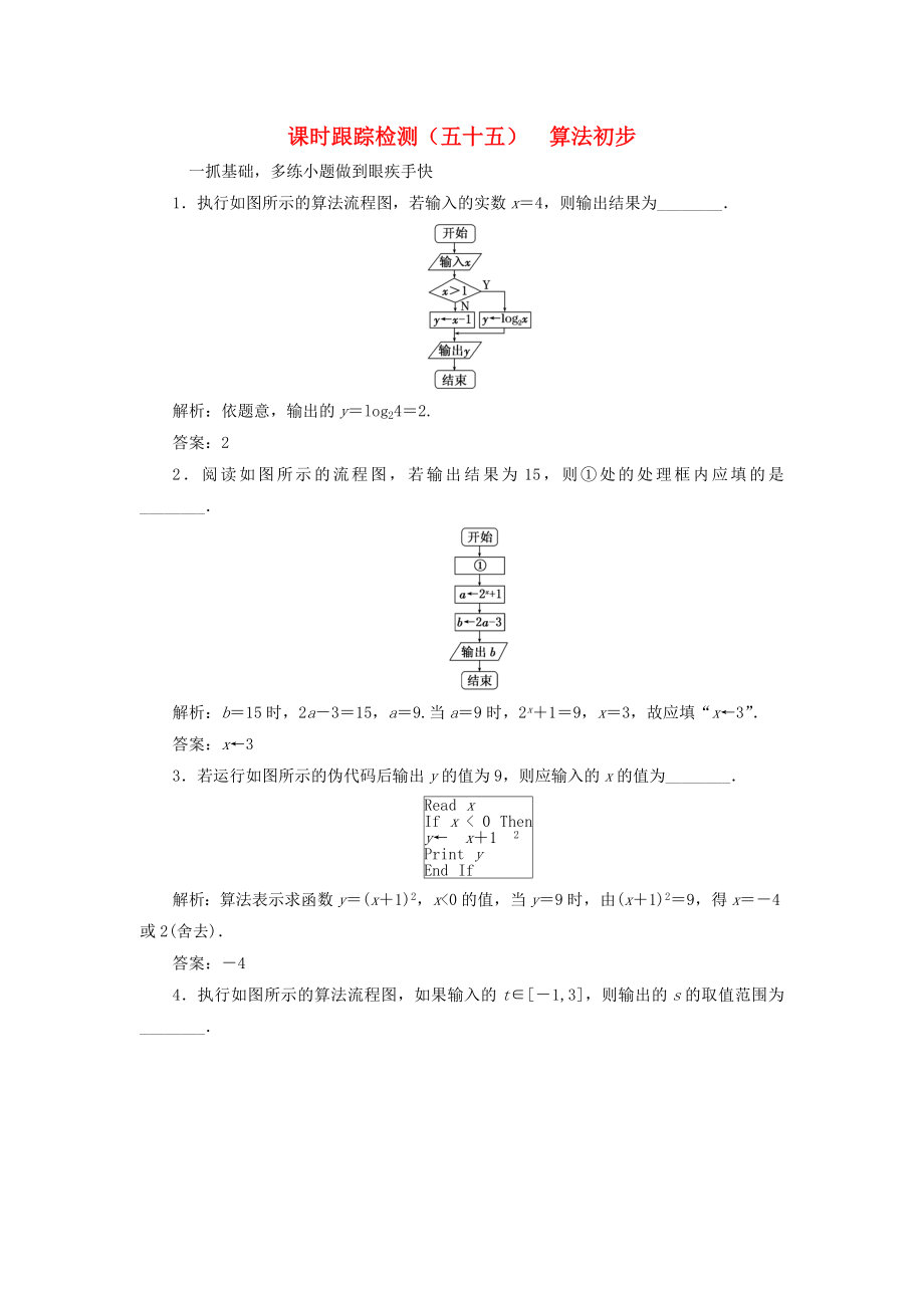 （江蘇專用）高三數(shù)學一輪總復習 第十章 算法、統(tǒng)計與概率 第一節(jié) 算法初步課時跟蹤檢測 理-人教高三數(shù)學試題_第1頁