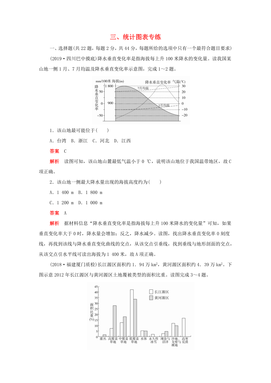 （新課標(biāo)）高考地理一輪復(fù)習(xí) 三 統(tǒng)計圖表專練（含解析）-人教版高三地理試題_第1頁