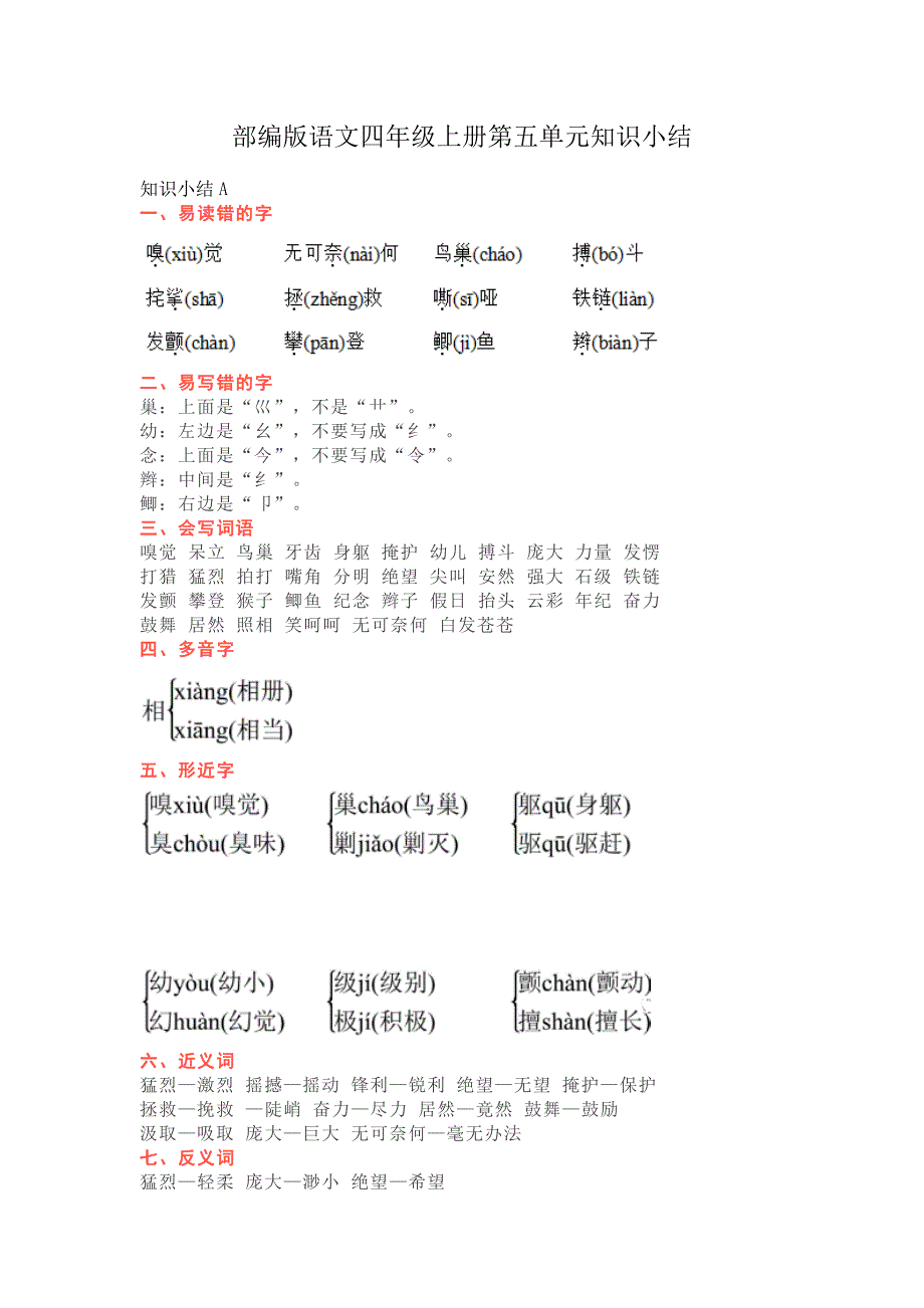 部編版語文四年級(jí)上冊(cè)第五單元知識(shí)小結(jié)_第1頁