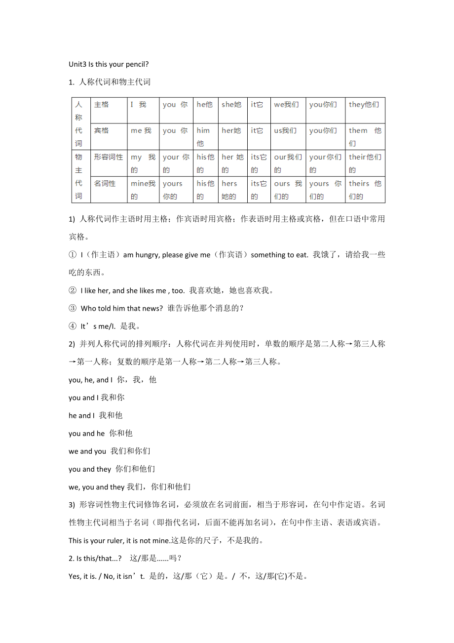 新目標英語七年級（上冊）Unit 3 必考知識點_第1頁