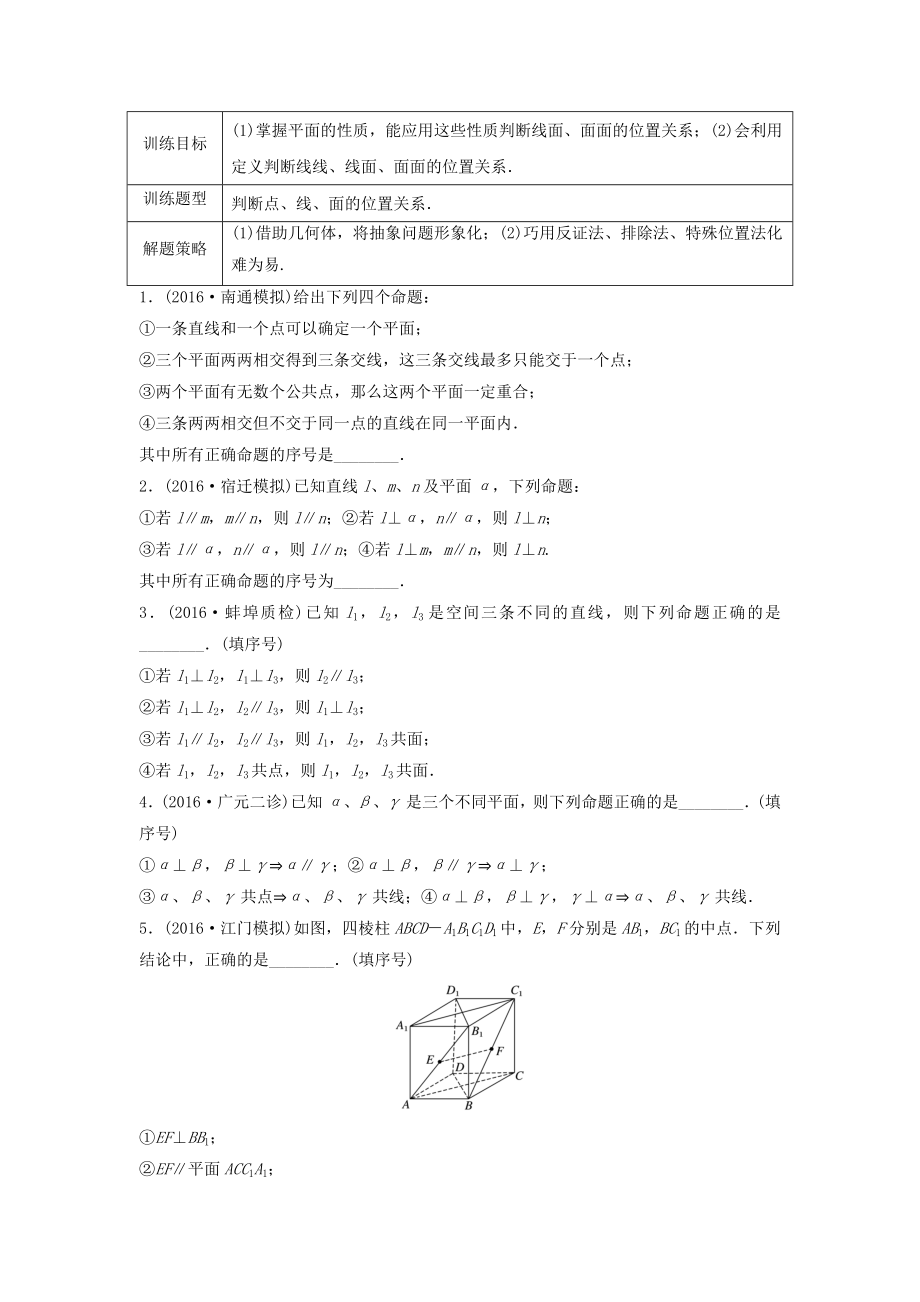 （江蘇專用）高考數(shù)學(xué)專題復(fù)習(xí) 專題8 立體幾何 第49練 空間點(diǎn)、線、面的位置關(guān)系練習(xí) 文-人教版高三數(shù)學(xué)試題_第1頁(yè)