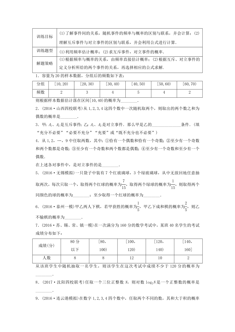 （江蘇專用）高考數(shù)學(xué)專題復(fù)習(xí) 專題10 計(jì)數(shù)原理、概率與統(tǒng)計(jì) 第71練 隨機(jī)事件的頻率與概率練習(xí) 理-人教版高三數(shù)學(xué)試題_第1頁