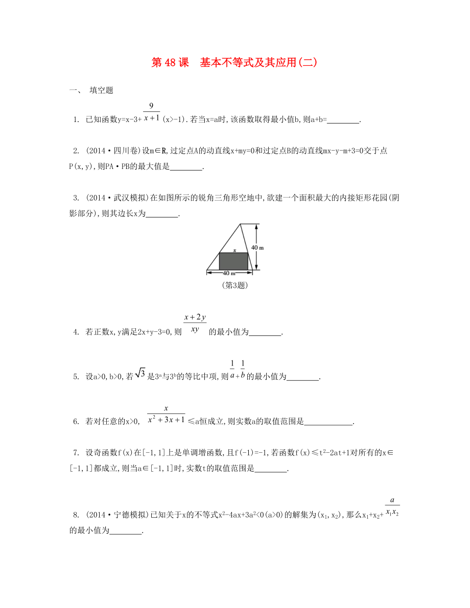 （江蘇專用）高考數(shù)學大一輪復習 第八章 第48課 基本不等式及其應用（二）檢測評估-人教版高三全冊數(shù)學試題_第1頁