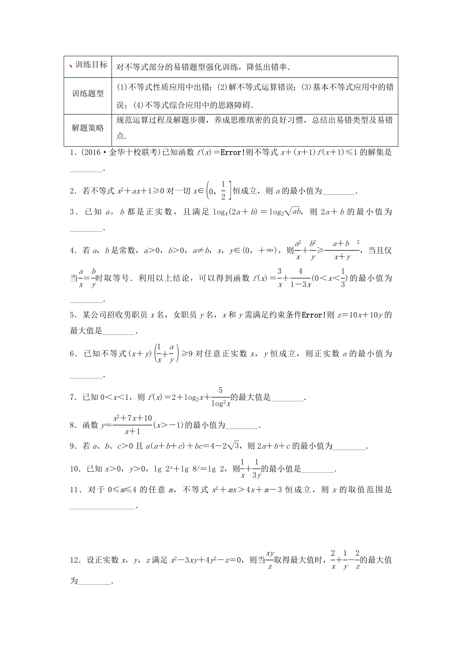 （江蘇專用）高考數(shù)學(xué)專題復(fù)習(xí) 專題7 不等式 第46練 不等式中的易錯題型練習(xí) 文-人教版高三數(shù)學(xué)試題_第1頁